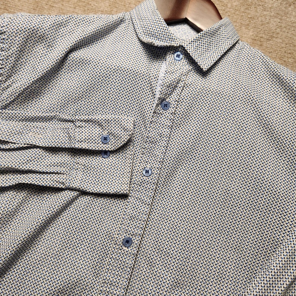 English Laundry Button Down‎ Shirt Mens M White Blue Geometric Print Long Sleeve